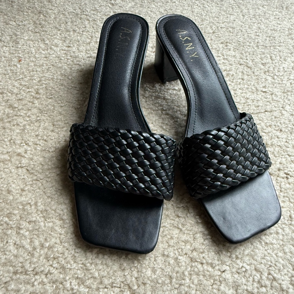 Black Woven Slide Sandals